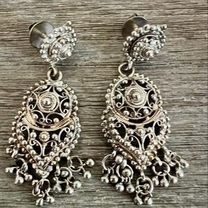 Vintage Y2K German Silver oxidized dangle Intricate Filigree Drop Earrings